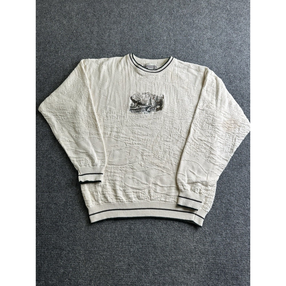Mens Fieldmaster Embroidered Outdoor Knit Sweater Made in USA, Size L